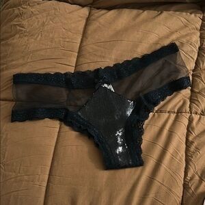 Victoria’s Secret Elegant Black Lace Mesh and Sequin Cheeky Panty